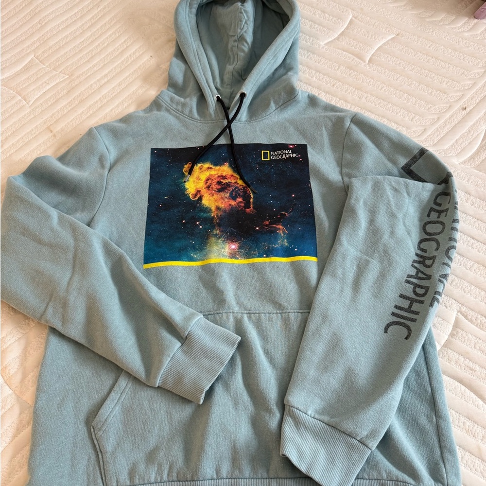 National Geographic Teal Hoodie with Space Design